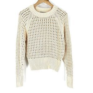 J Crew Sweater Size Medium Womens Cream Wide Neck Beach Pointelle Stitch Open